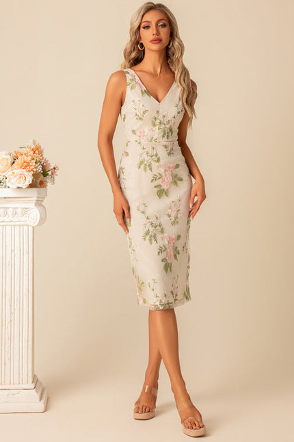 Robe Cocktail Florale Écrue - gallery 3