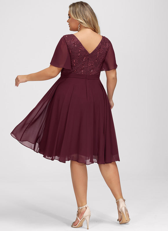 Robe Cocktail Rouge Velours Éclat - gallery 7