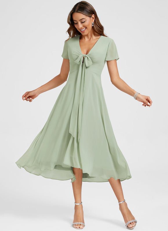 Robe Cocktail Fluide Vert Pâle - gallery 4