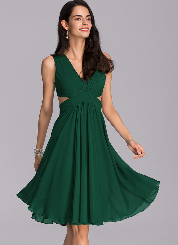 Robe Cocktail Mousseline Émeraude