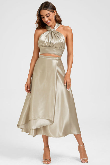 Robe Cocktail Satin Beige - gallery 5