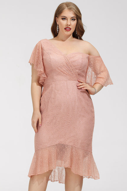 Robe Cocktail Rose Dentelle Élégante - gallery 7