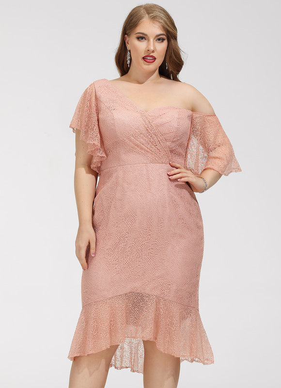 Robe Cocktail Rose Dentelle Élégante - gallery 7