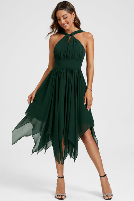 Robe Cocktail Mousseline Vert Émeraude - gallery 8