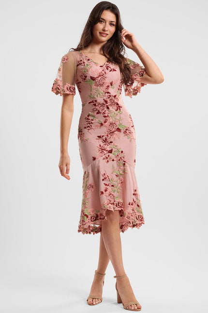 Robe Cocktail Rose Dentelle - gallery 2