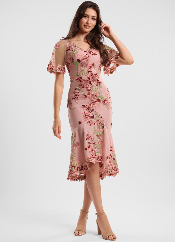 Robe Cocktail Rose Dentelle - gallery 2