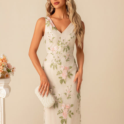 Robe Cocktail Florale Écrue