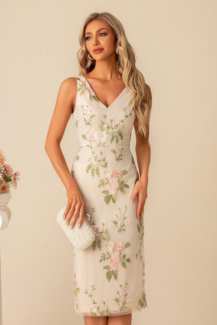 Robe Cocktail Florale Écrue