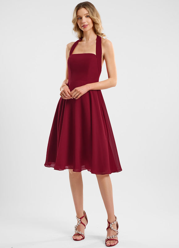 Robe Cocktail Rouge Mousseline