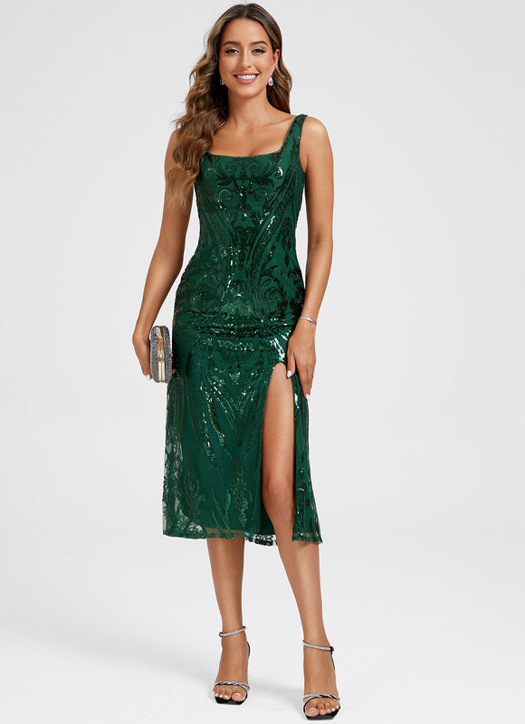 Robe Cocktail Scintillante Verte
