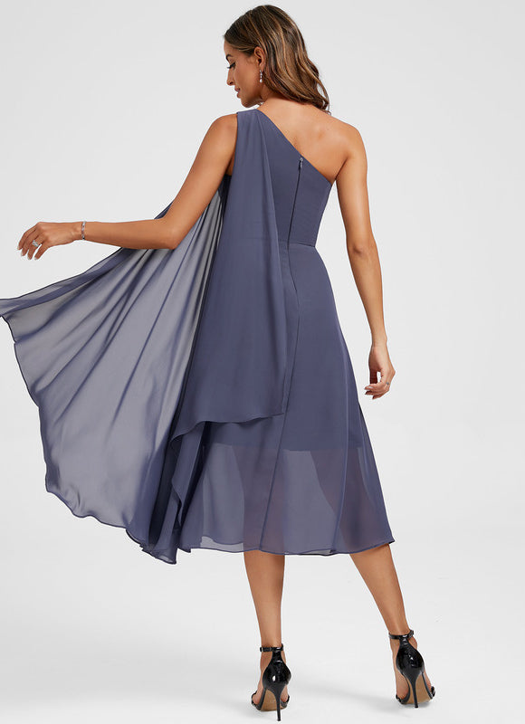 Robe Cocktail Mousseline Marine - gallery 5