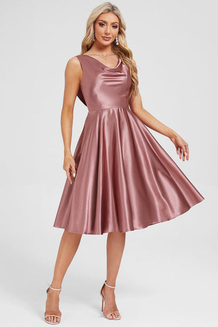 Robe Cocktail Satinée Rosée - gallery 1