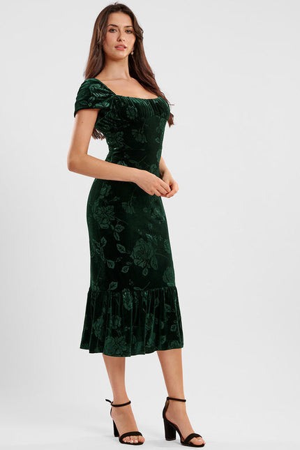 Robe Cocktail Velours Émeraude - gallery 3