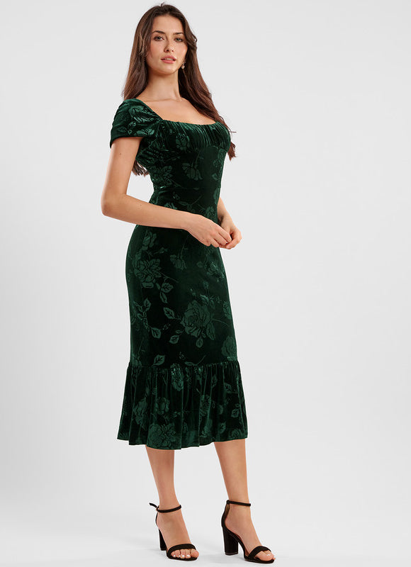 Robe Cocktail Velours Émeraude - gallery 3