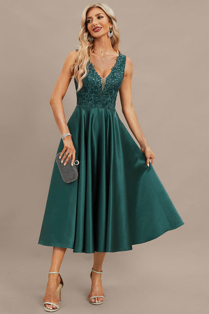 Robe Cocktail Émeraude Satinée - gallery 5