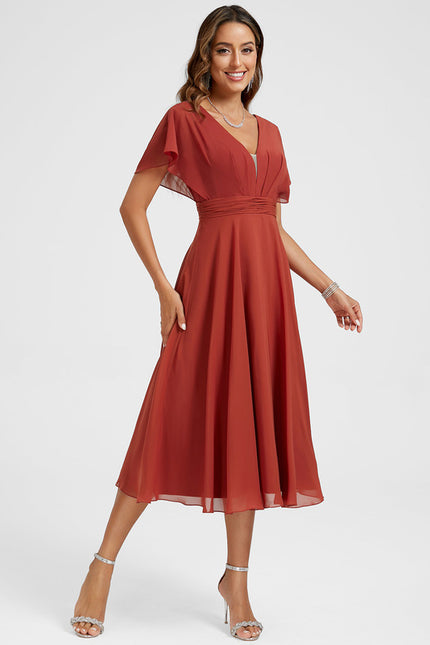 Robe Cocktail Mousseline Terracotta - gallery 4