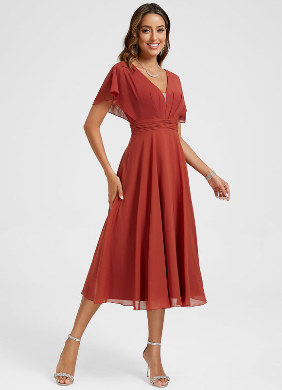 Robe Cocktail Mousseline Terracotta - gallery 4