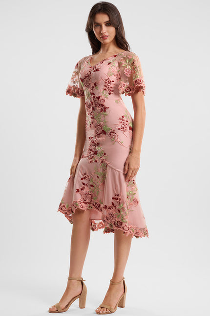 Robe Cocktail Rose Dentelle - gallery 1