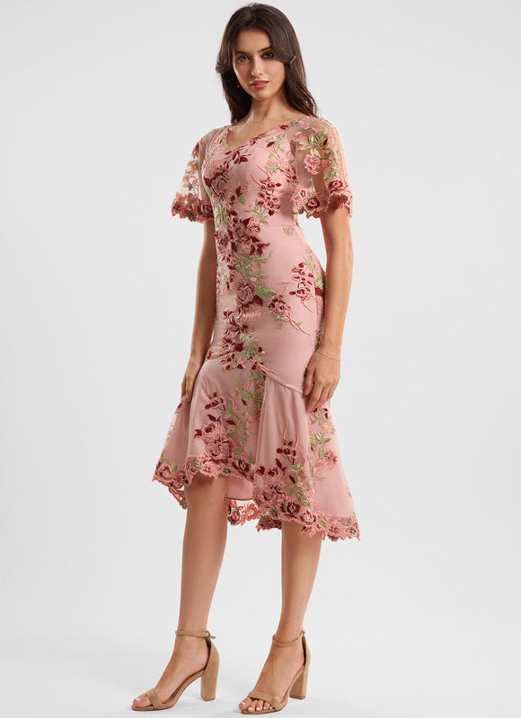Robe Cocktail Rose Dentelle - gallery 1