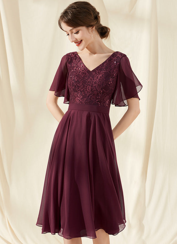 Robe Cocktail Rouge Velours Éclat - gallery 1