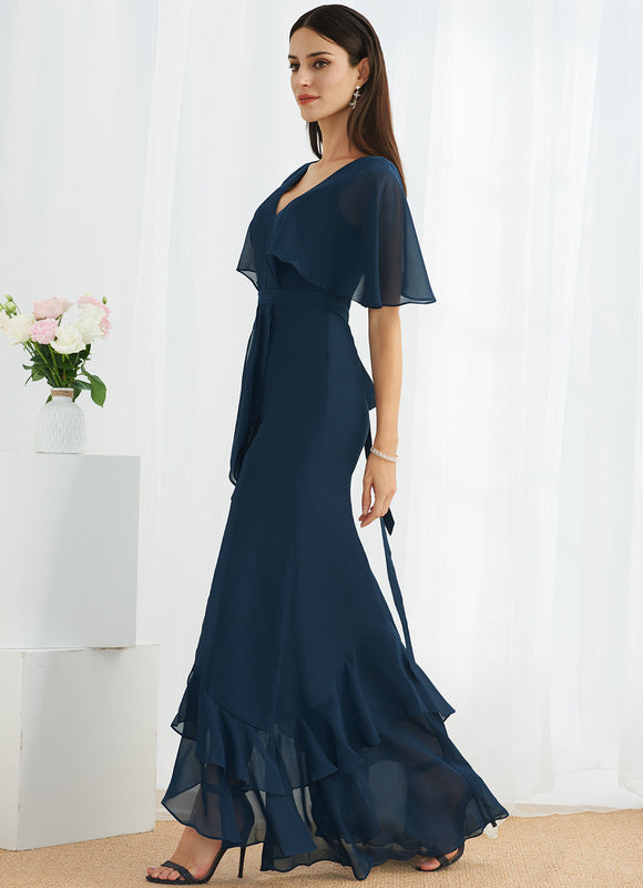 Robe Cocktail Fluide Marine Asymétrique - gallery 2