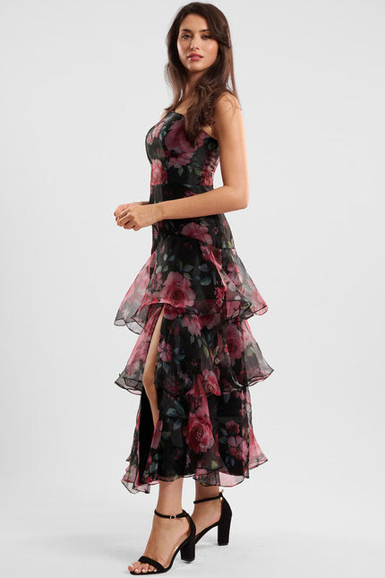Robe Cocktail Florale Asymétrique - gallery 2