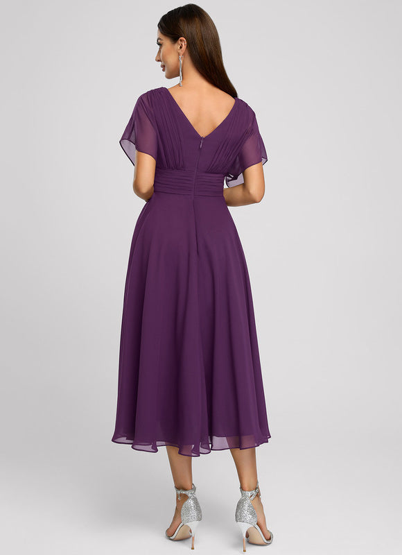 Robe Cocktail Fluide Marine Asymétrique - gallery 1