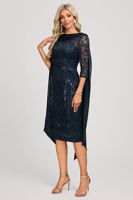 Robe Cocktail Élégance Marine Satinée - gallery 3