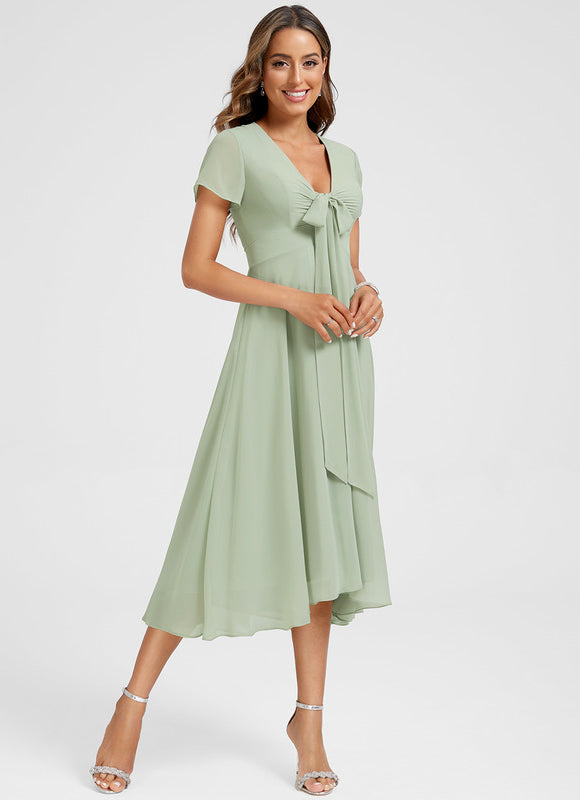 Robe Cocktail Fluide Vert Pâle - gallery 5