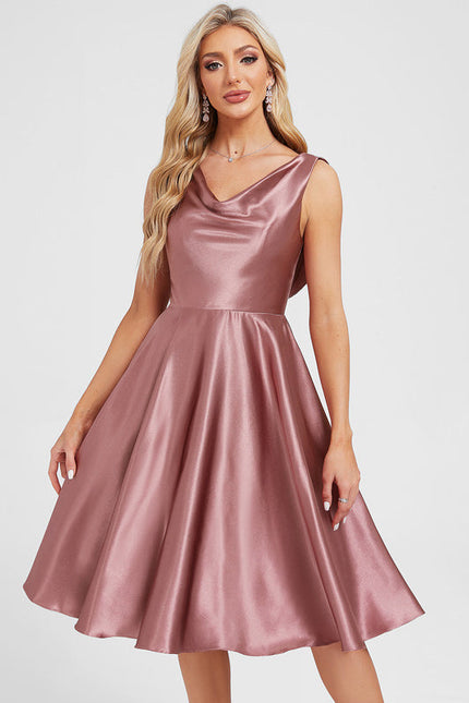 Robe Cocktail Satinée Rosée - gallery 2