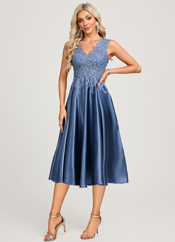 Robe Cocktail Satinée Azur - gallery 1