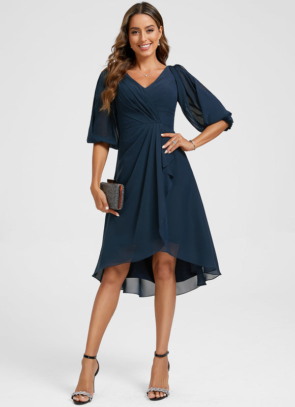 Robe Cocktail Fluide Marine Asymétrique - gallery 4