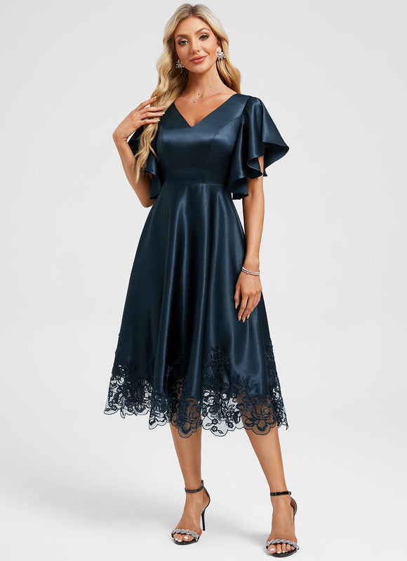 Robe Cocktail Satinée Azur - gallery 5