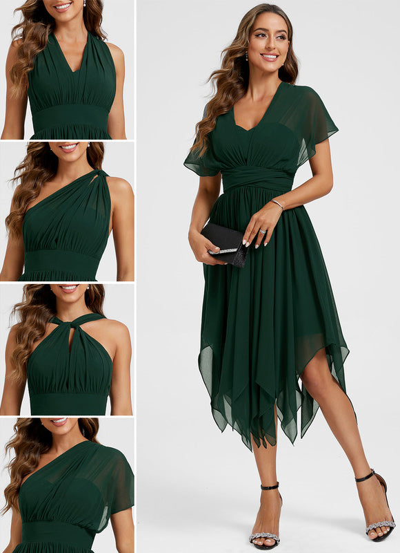 Robe Cocktail Mousseline Vert Émeraude