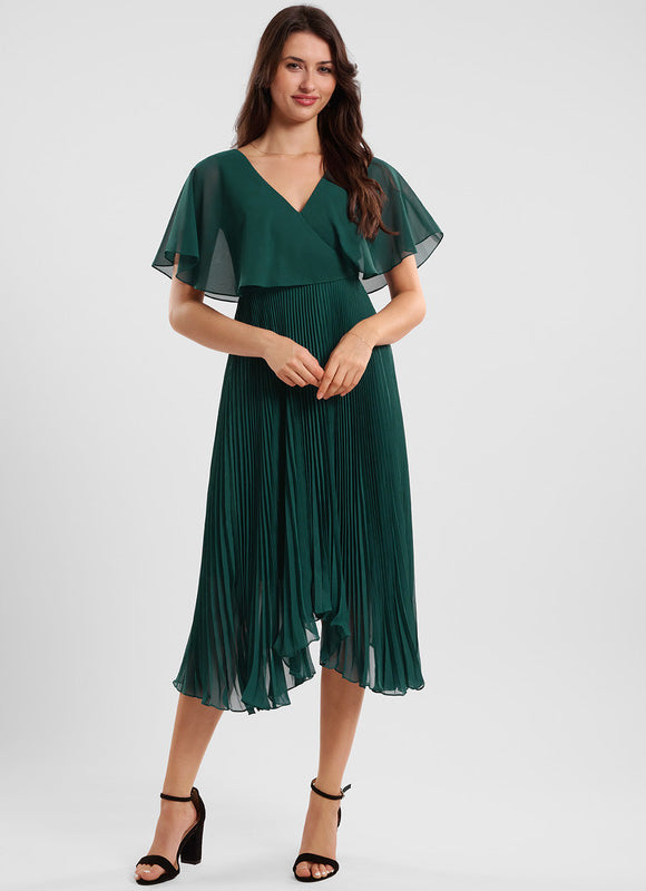 Robe Cocktail Plissée Émeraude - gallery 1