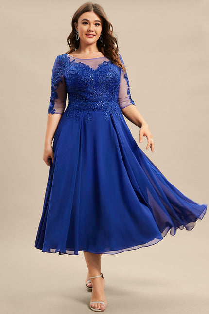 Robe Cocktail Bleu Dentelle - gallery 6
