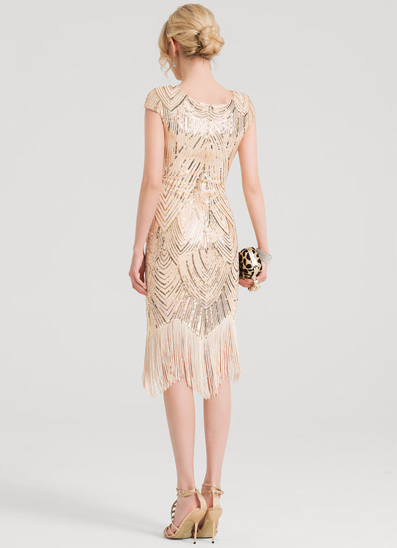 Robe Cocktail Paillette Dorée Chic - gallery 3