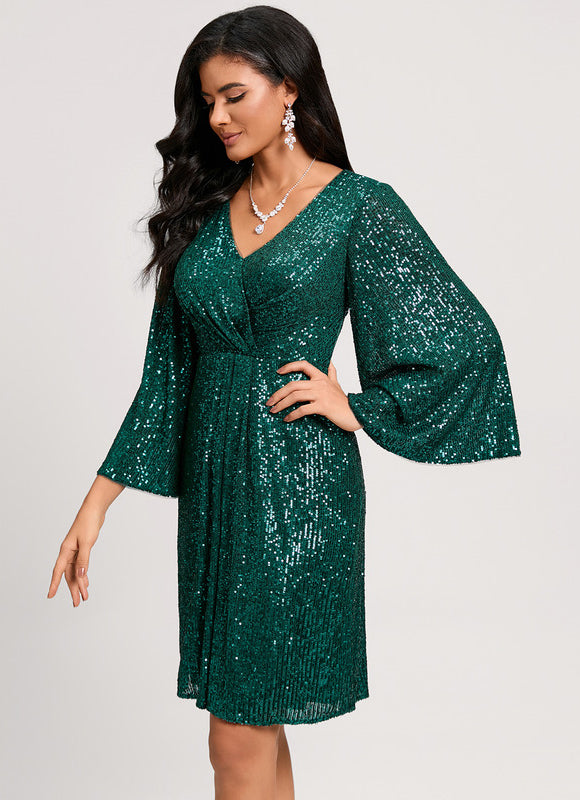 Robe Cocktail Pailletée Émeraude - gallery 4