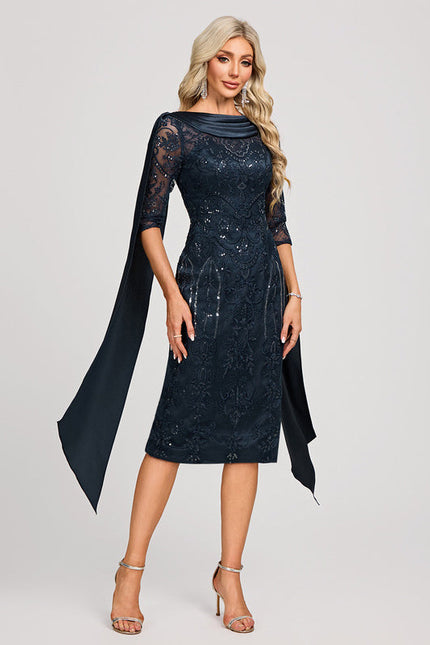 Robe Cocktail Élégance Marine Satinée