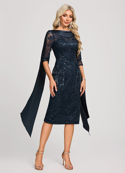 Robe Cocktail Élégance Marine Satinée