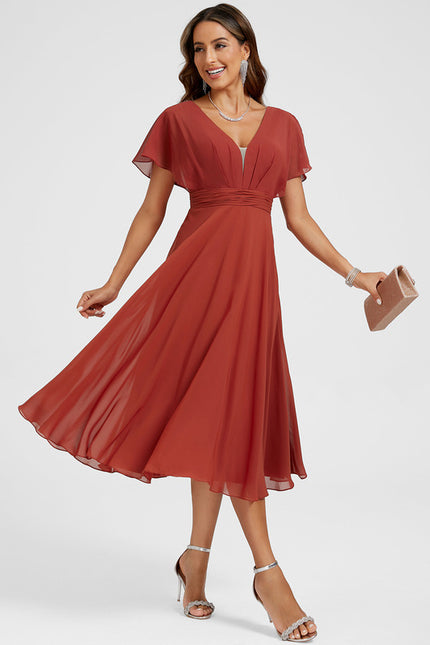 Robe Cocktail Mousseline Terracotta - gallery 2