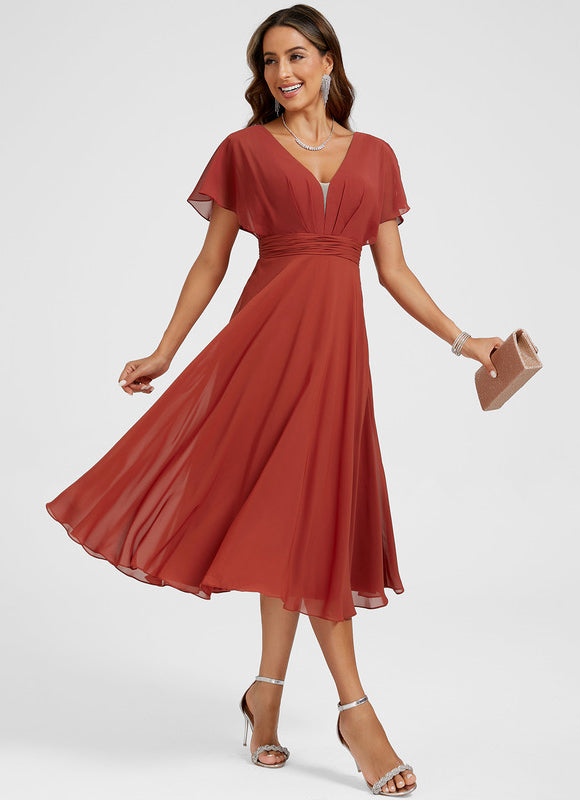Robe Cocktail Mousseline Terracotta - gallery 2