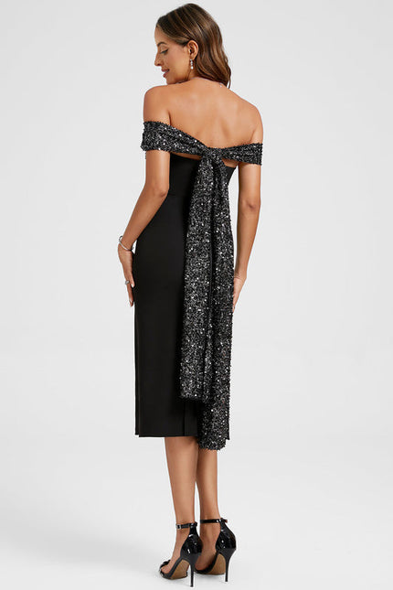 Robe Cocktail Scintillante Noire - gallery 6