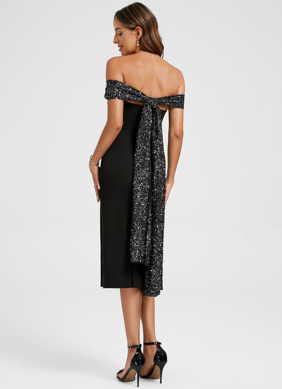 Robe Cocktail Scintillante Noire - gallery 6