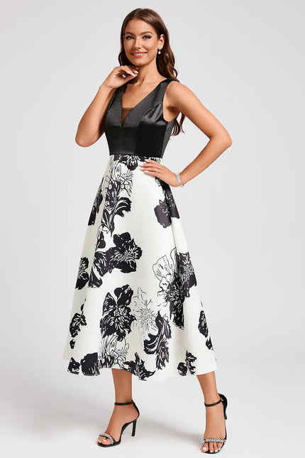 Robe Cocktail Fleurie Contrastée - gallery 2