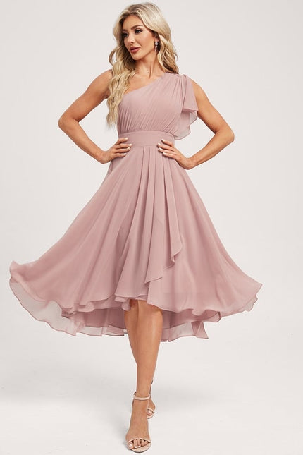 Robe Cocktail Mousseline Rose Poudré