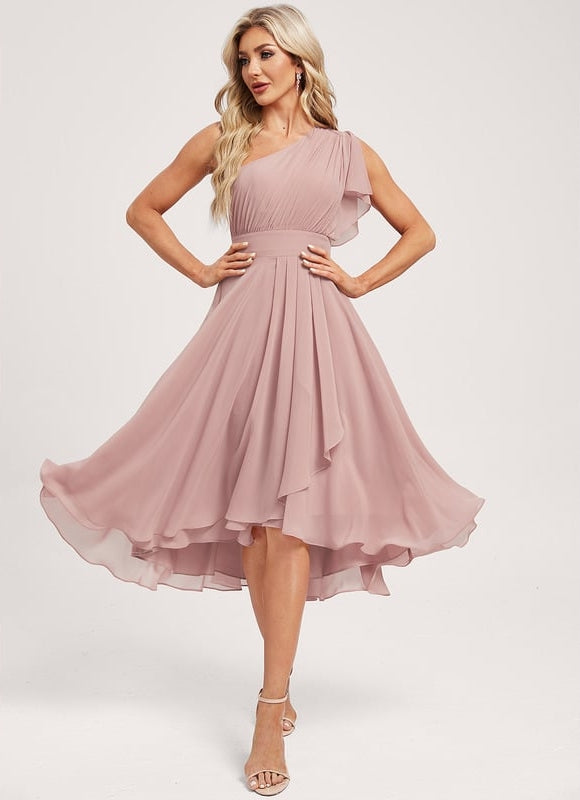 Robe Cocktail Mousseline Rose Poudré