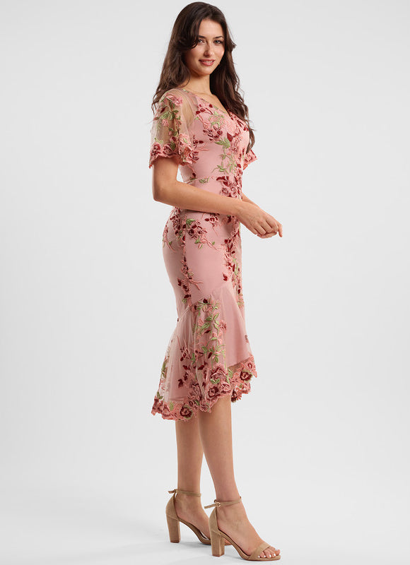 Robe Cocktail Rose Dentelle - gallery 3