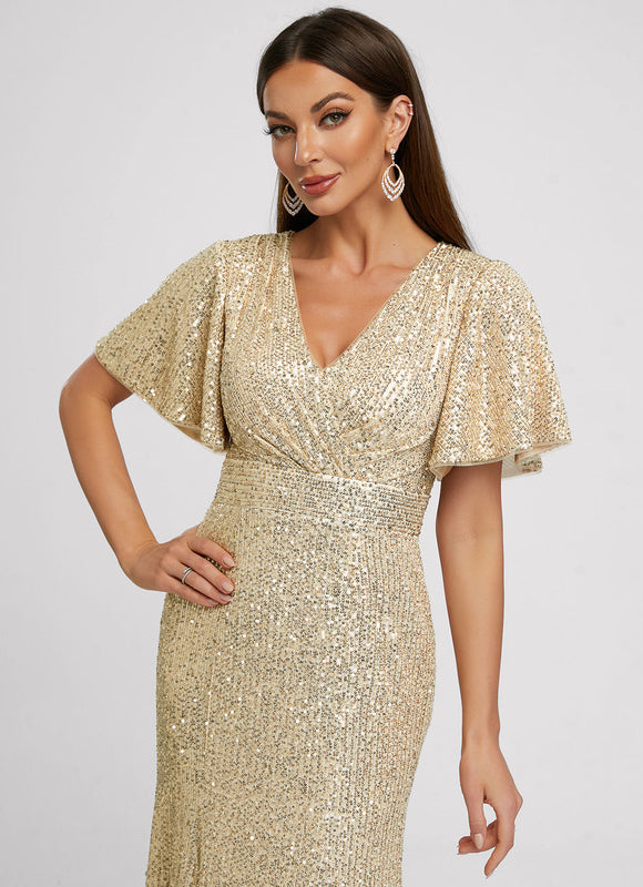 Robe Cocktail Pailletée Dorée - gallery 6