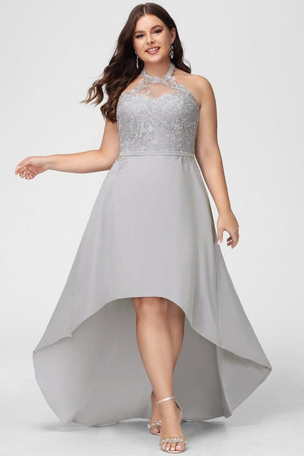 Robe Cocktail Gris Élégant Flottant - gallery 5